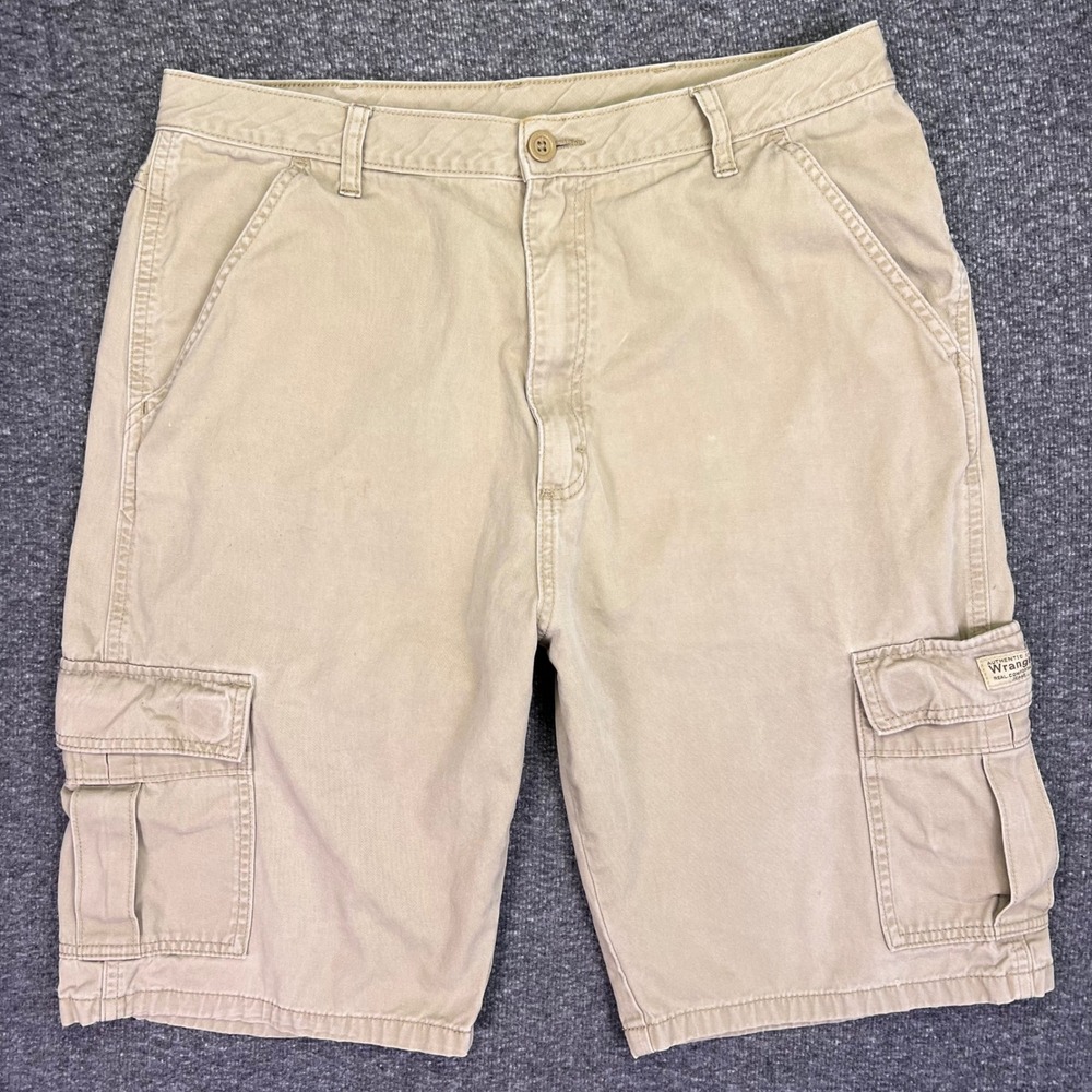 Wrangler Cargo Shorts Mens 33 Khaki Tan Utility Outdoor Cotton 60BOWGR